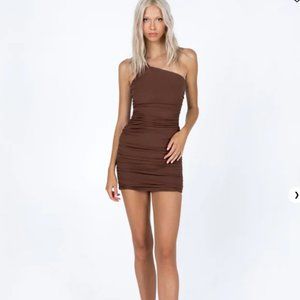 NEW Princess Polly Reece Ribbed Mini Dress Brown Size 4 (S)